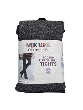 NWT | MUK LUKS 2-Pack Footed Fleece Lined Tights Charcoal Black Thermal | S/M